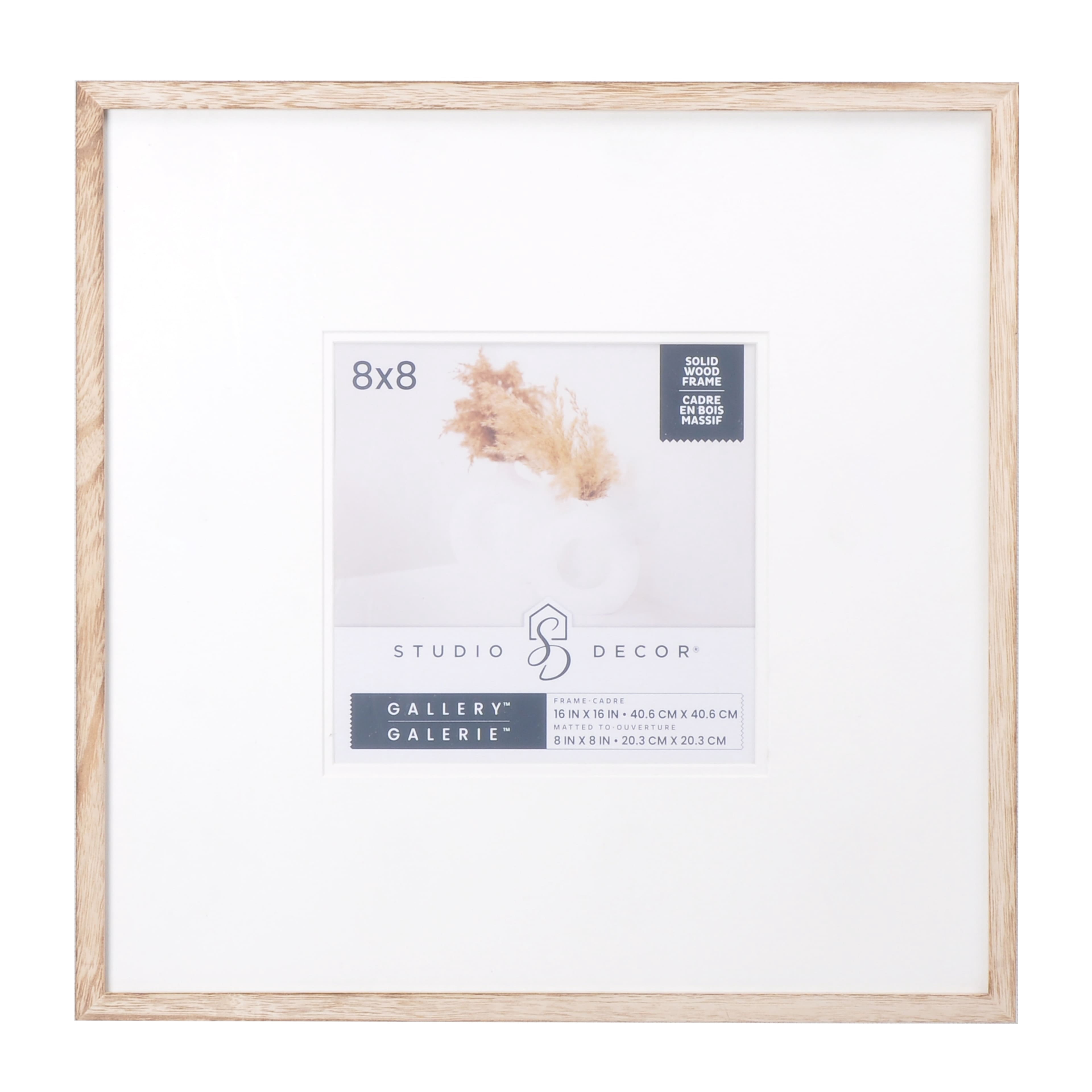 Studio Decor 16" x 16" Gallery Natural Wood Picture Frame with Mat - Includes Pre-attached Hanging Hardware, Horizontal or Vertical Display - 1 Pack