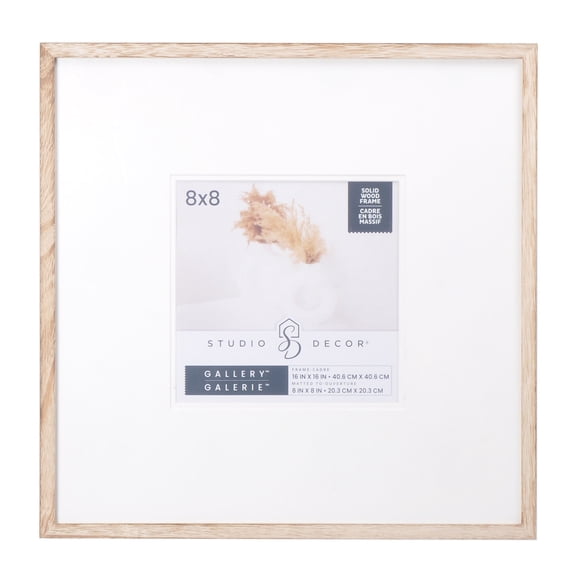 Studio Decor 16" x 16" Gallery Natural Wood Picture Frame with Mat - Includes Pre-attached Hanging Hardware, Horizontal or Vertical Display - 1 Pack