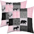 thumbnail image 1 of 16 x 16-Inch Bear Print Square Cushion Covers Set of 2 Boys Girls Wild Animal Reversible Throw Pillow Covers for Kids Women Men Rustic Cabin Country Pillow Covers Home Decor Pink Grey, 1 of 6