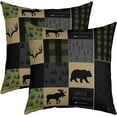 thumbnail image 1 of 16 x 16-Inch Bear Print Square Cushion Covers Set of 2 Boys Girls Wild Animal Reversible Throw Pillow Covers for Kids Women Men Rustic Cabin Country Pillow Covers Home Decor Green Black Grey, 1 of 1