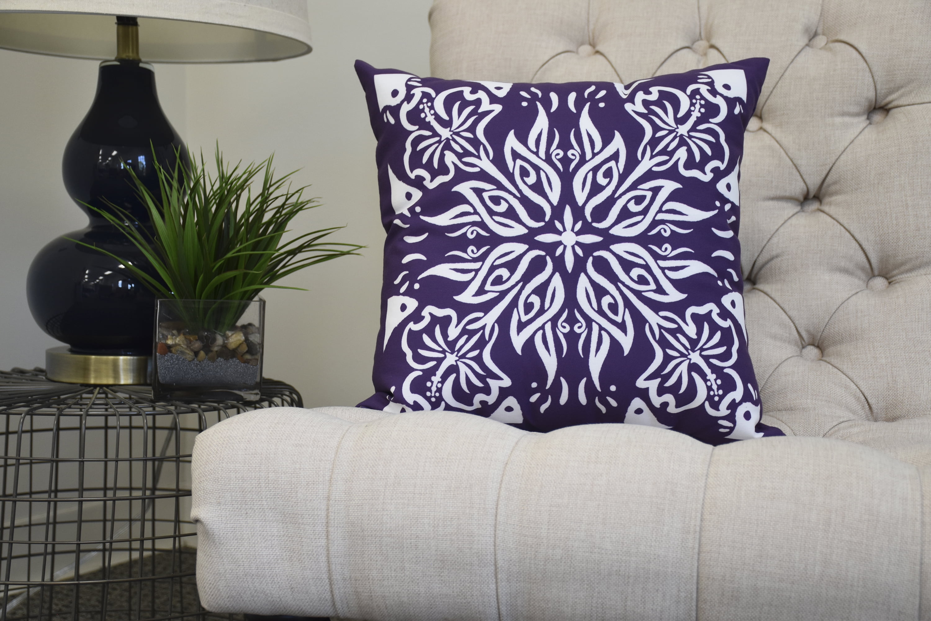 16 x 16 Inch, Cuban Tile 3, Geometric Print Pillow, Purple