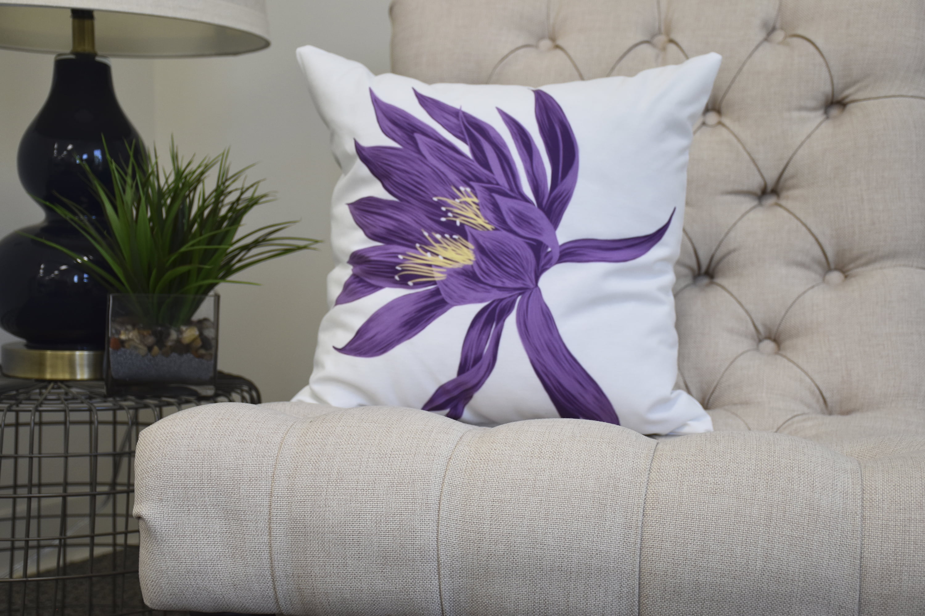 16 x 16 Inch Purple Floral Print Square Throw Pillow