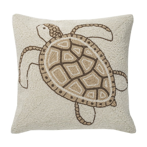 Natural Turtle Hand Beaded Throw Pillow, 16" x 16"