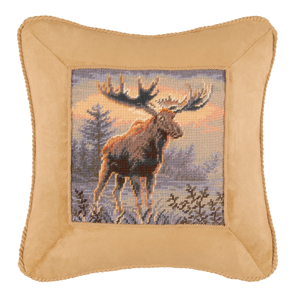 Northwoods Moose Beige and Brown Needlepoint Pillow