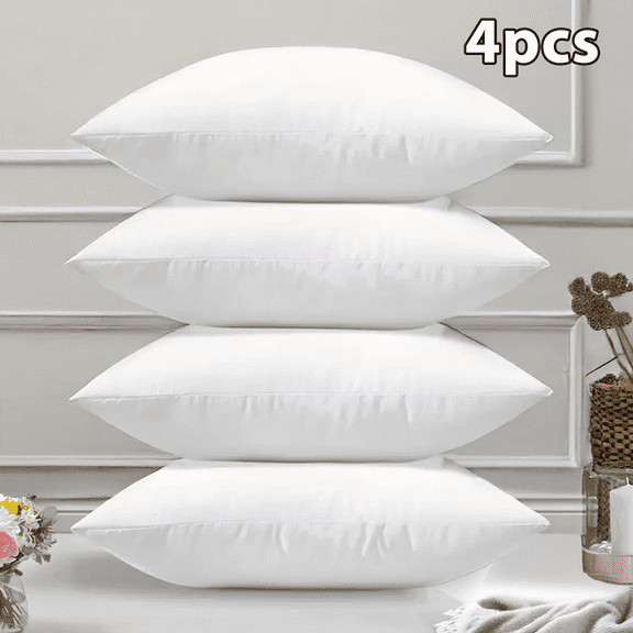 16 x 16 Pillow Inserts, 4 Pack White Square Decorative Throw Pillow Forms, Couch Cushion Stuffer