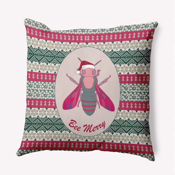 16" x 16" Simply Daisy Bee Merry Polyester Accent Pillow, Christmas Pink Qty 1