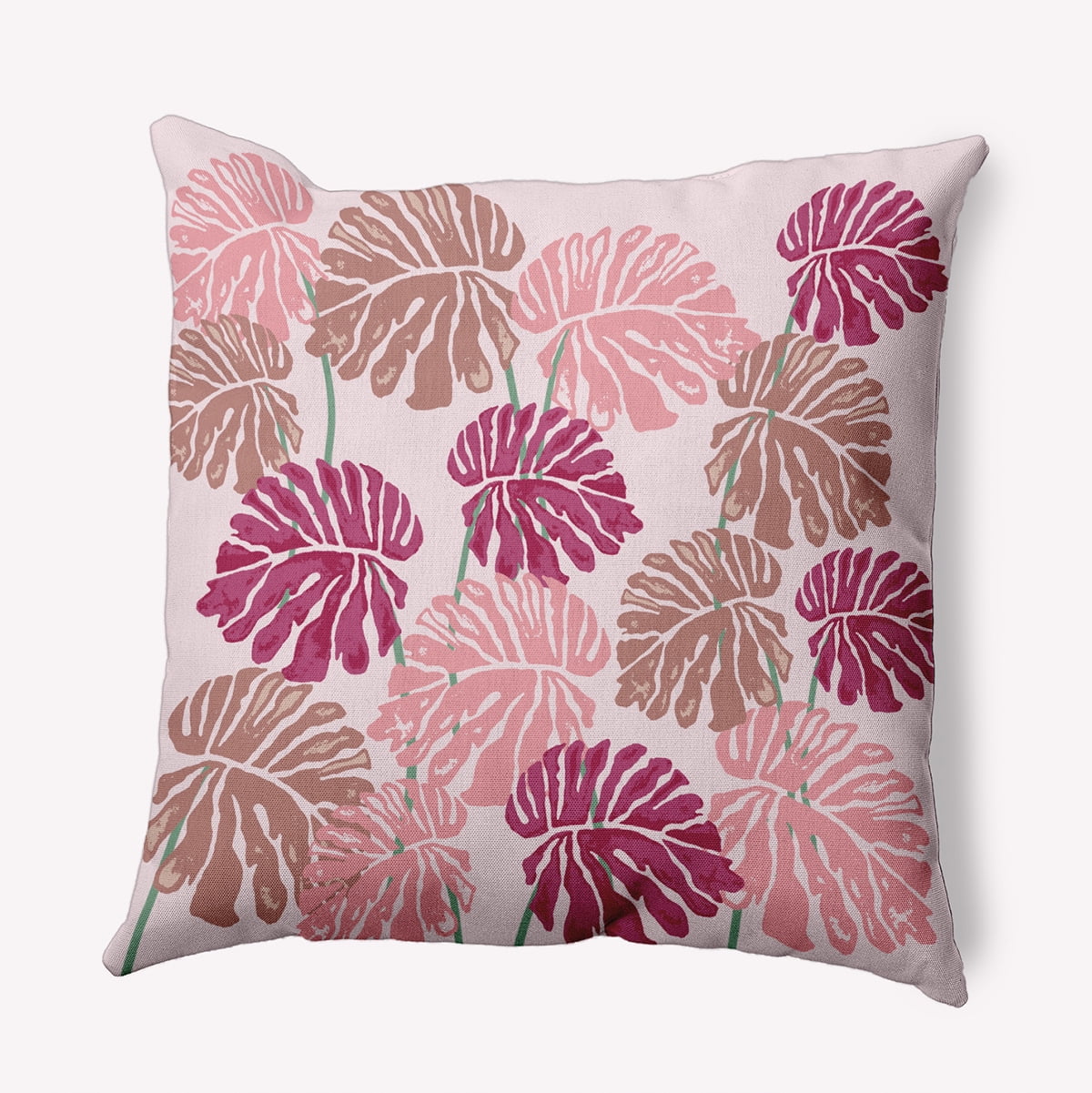 16" x 16" Simply Daisy Big Leaves Polyester Indoor/Outdoor Pillow, Bold Pink Qty 1
