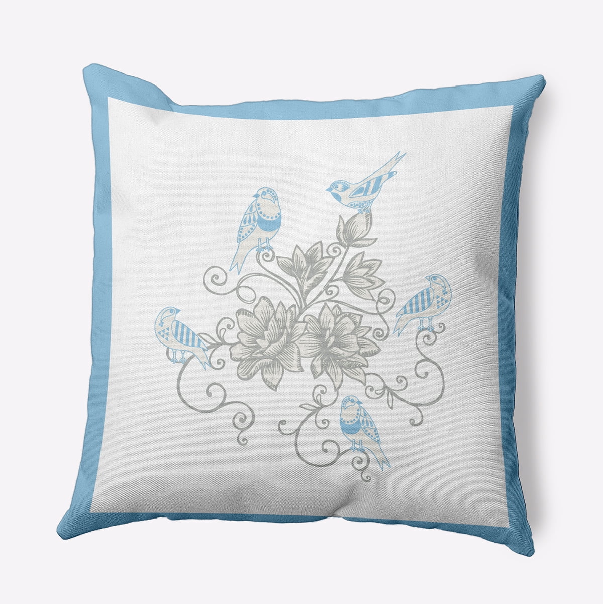 16" x 16" Simply Daisy Birds And Flowers Polyester Accent Pillow, Carolina Blue Qty 1
