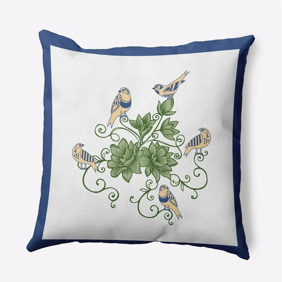 16" x 16" Simply Daisy Birds And Flowers Polyester Accent Pillow, Nautical Navy Qty 1