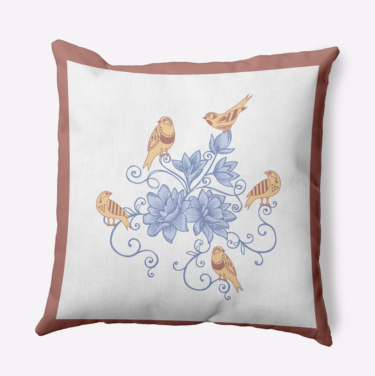 16" x 16" Simply Daisy Birds And Flowers Polyester Accent Pillow, Rusty Mauve Qty 1
