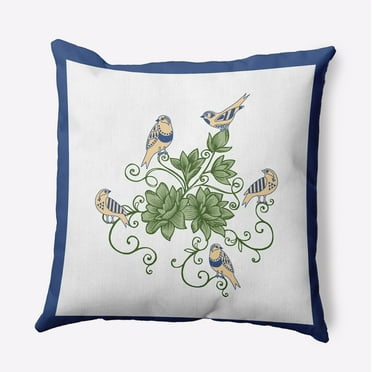16" x 16" Simply Daisy Birds And Flowers Polyester Indoor/Outdoor Pillow, Nautical Navy Qty 1