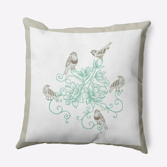 16" x 16" Simply Daisy Birds And Flowers Polyester Indoor/Outdoor Pillow, Oatmeal Qty 1