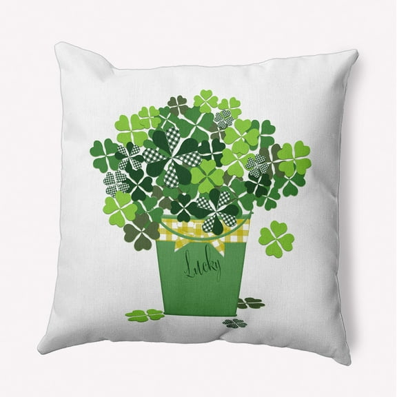 16" x 16" Simply Daisy Bucket of Shamrocks Polyester Indoor/Outdoor Pillow, Leaf Green Qty 1