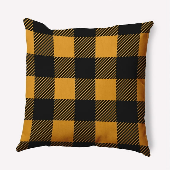 16" x 16" Simply Daisy Buffalo Plaid Polyester Indoor/Outdoor Pillow, Golden Mustard Qty 1