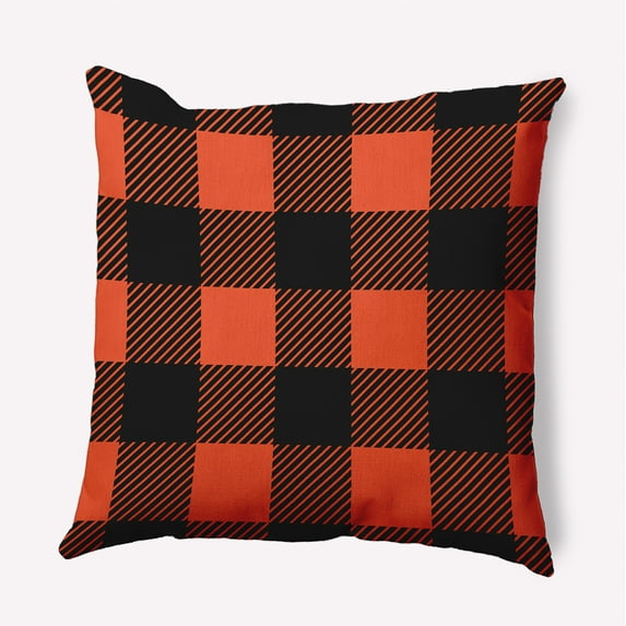16" x 16" Simply Daisy Buffalo Plaid Polyester Indoor/Outdoor Pillow, Harvest Orange Qty 1