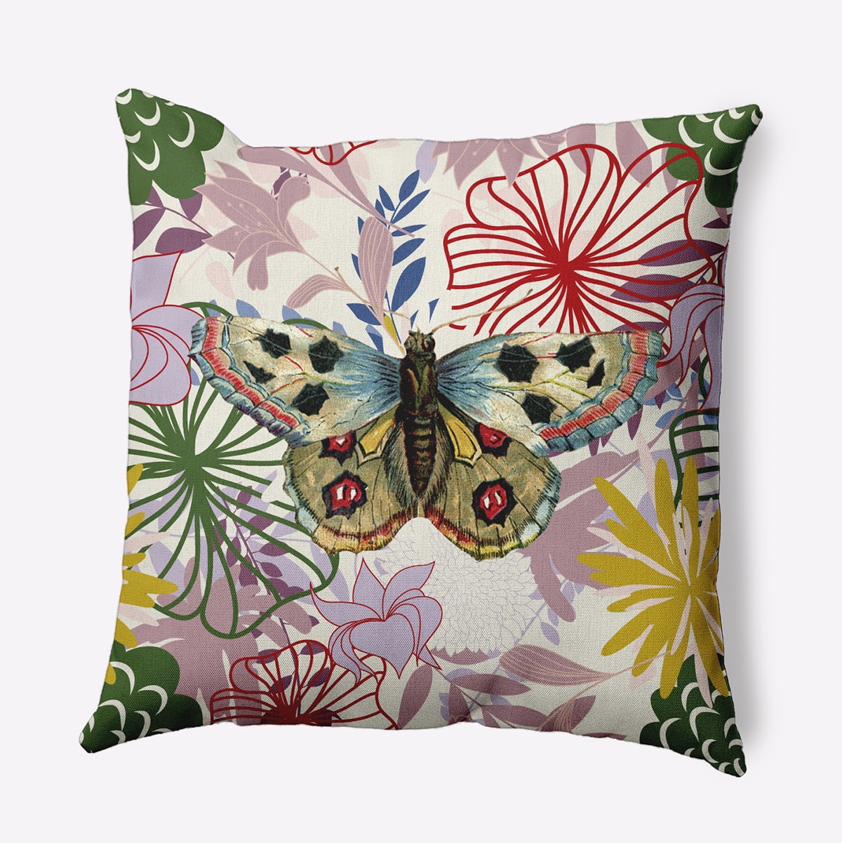 16" x 16" Simply Daisy Butterfly In Floral Jumble Polyester Accent Pillow, Leaf Qty 1