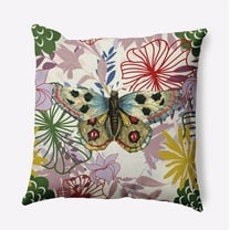 16" x 16" Simply Daisy Butterfly In Floral Jumble Polyester Accent Pillow, Leaf Qty 1