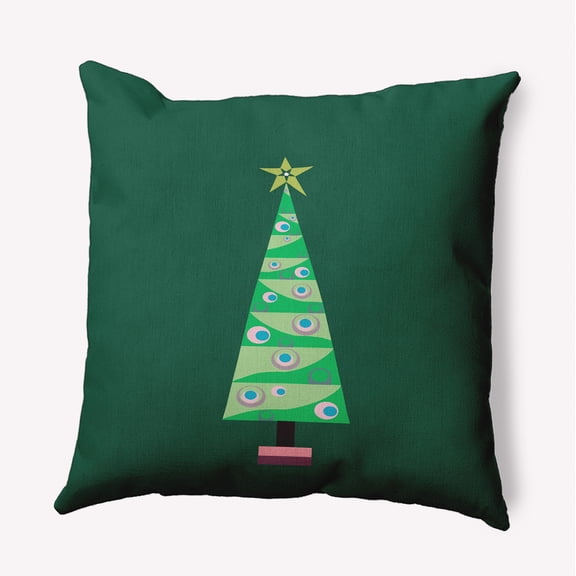 16" x 16" Simply Daisy Cartoon Christmas Tree Polyester Accent Pillow, Forest Green (1 Count)