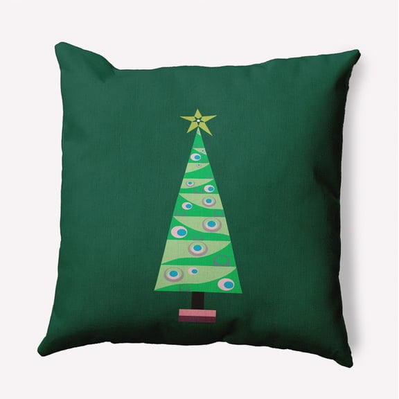 16" x 16" Simply Daisy Cartoon Christmas Tree Polyester Indoor/Outdoor Pillow, Forest Green Qty 1