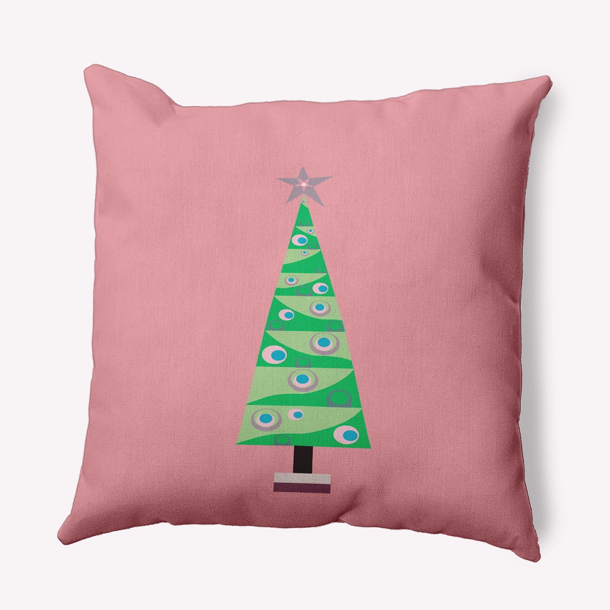 16" x 16" Simply Daisy Cartoon Christmas Tree Polyester Indoor/Outdoor Pillow, Pink Icing Qty 1