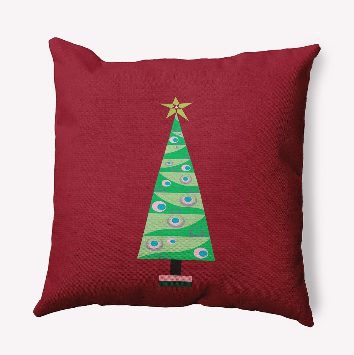 16" x 16" Simply Daisy Cartoon Christmas Tree Polyester Indoor/Outdoor Pillow, True Red Qty 1