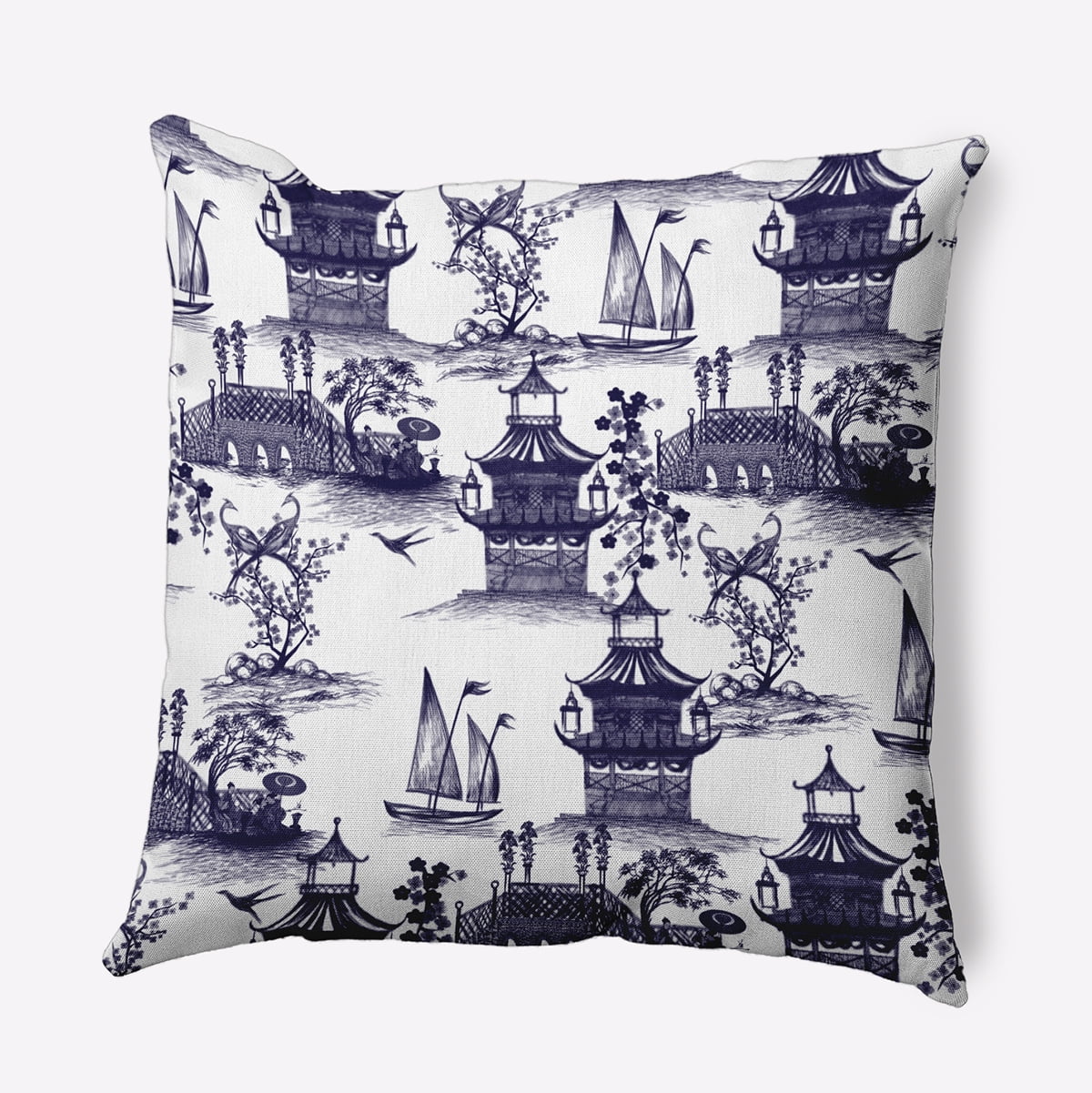 16" x 16" Simply Daisy China Old Polyester Accent Pillow, Navy Qty 1