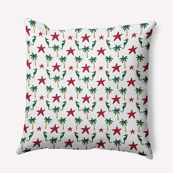 16" x 16" Simply Daisy Christmas Beach Pattern Polyester Accent Pillow, Christmas Pink Qty 1