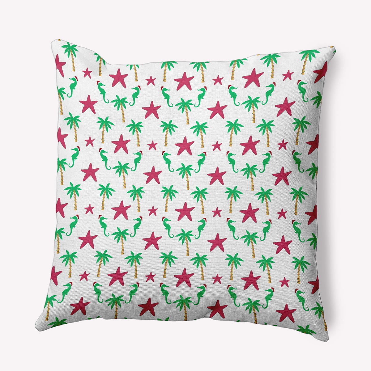 16" x 16" Simply Daisy Christmas Beach Pattern Polyester Indoor/Outdoor Pillow, Holiday Pink Qty 1