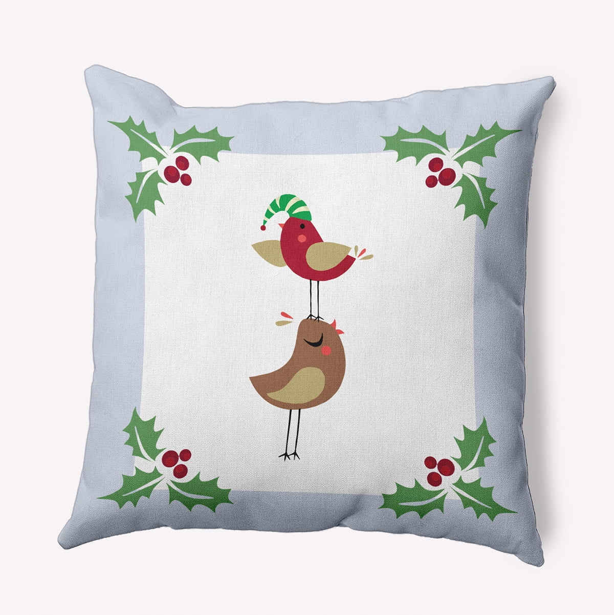 16" x 16" Simply Daisy Christmas Birds Polyester Accent Pillow, Light Blue Qty 1