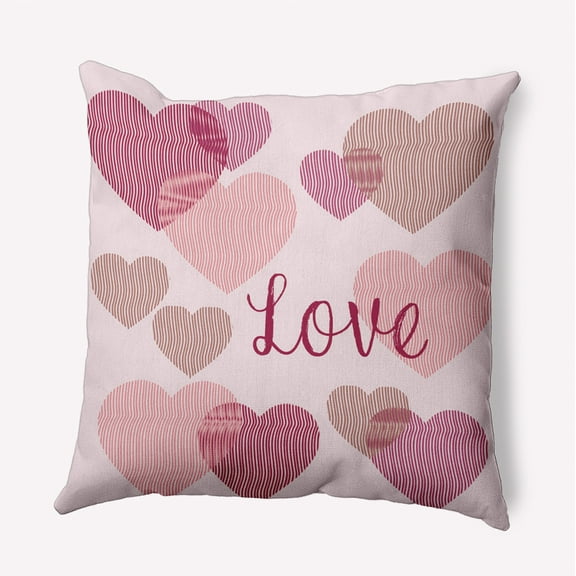 16" x 16" Simply Daisy Colliding Hearts Polyester Indoor/Outdoor Pillow, Bold Pink Qty 1