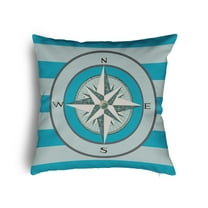 16" x 16" Simply Daisy Compass on Stripes Poly Pillow with Zipper, Carribbean Turquoise Qty 1