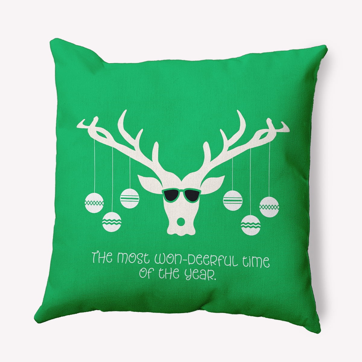 16" x 16" Simply Daisy Cool Christmas Deer Polyester Indoor/Outdoor Pillow, Bright Green Qty 1
