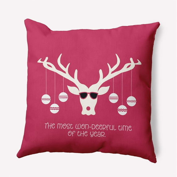 16" x 16" Simply Daisy Cool Christmas Deer Polyester Indoor/Outdoor Pillow, Holiday Pink Qty 1