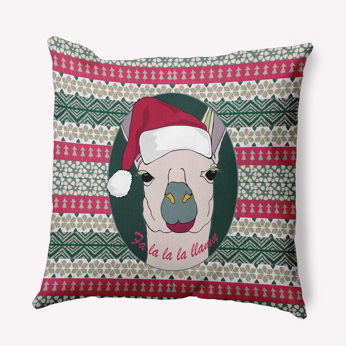 16" x 16" Simply Daisy Fa La Llama Polyester Indoor/Outdoor Pillow, Christmas Green Qty 1