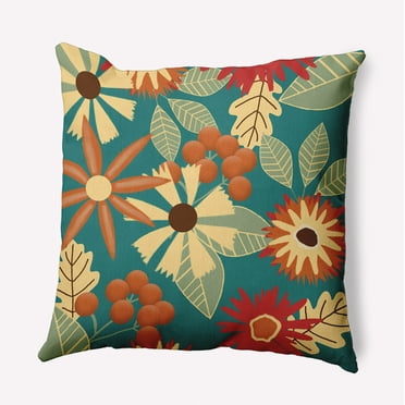 16" x 16" Simply Daisy Fall Floral Polyester Indoor/Outdoor Pillow, Teal Qty 1