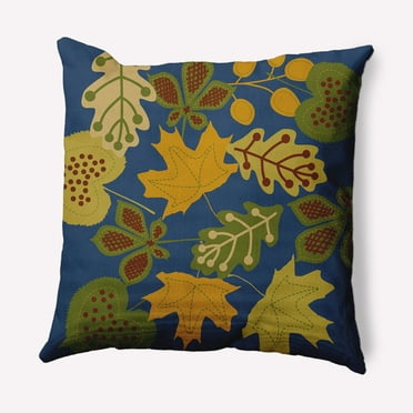 16" x 16" Simply Daisy Fall Leaves Polyester Indoor/Outdoor Pillow, Blue Qty 1