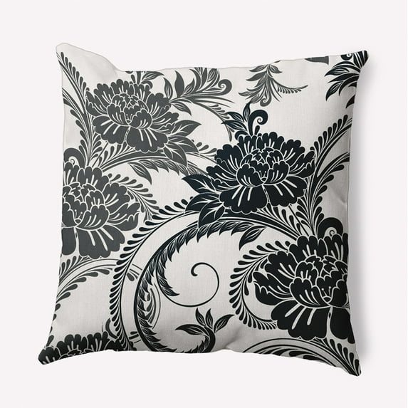 16" x 16" Simply Daisy Flower Flourish Indoor/Outdoor Polyester Throw Pillow, Black Qty 1