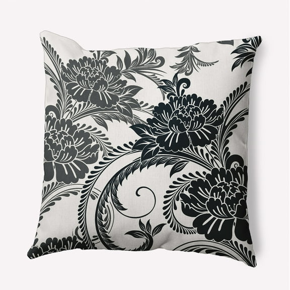 16" x 16" Simply Daisy Flower Flourish Polyester Accent Pillow, Black Qty 1