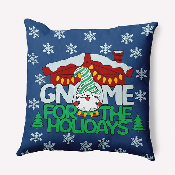 16" x 16" Simply Daisy Gnome for the Holidays Polyester Indoor/Outdoor Pillow, Dark Cobalt Qty 1