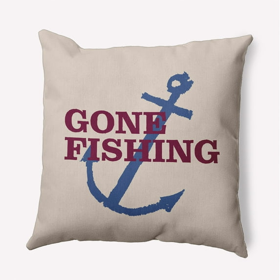 16" x 16" Simply Daisy Gone Fishing Indoor/Outdoor Pillow, Maroon Red Qty 1