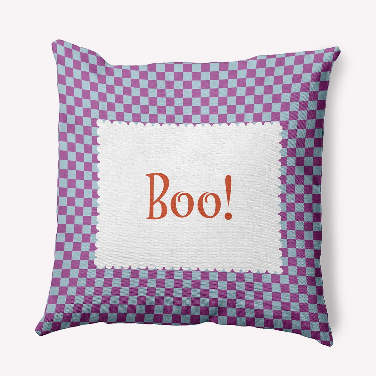 16" x 16" Simply Daisy Halloween Boo Checks Polyester Indoor/Outdoor Pillow, Harvest Orange Qty 1