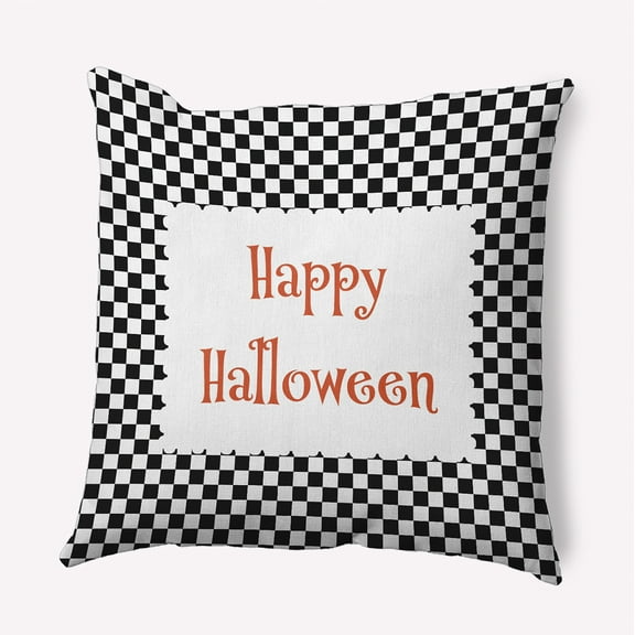 16" x 16" Simply Daisy Halloween Happy Halloween Checks Polyester Accent Pillow, Black Qty 1