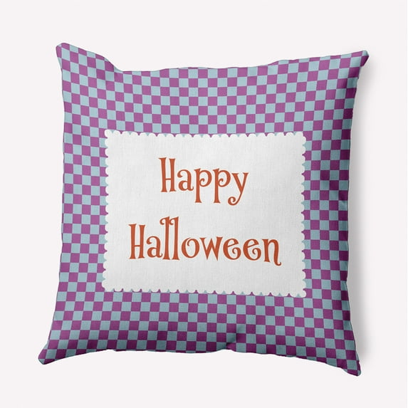 16" x 16" Simply Daisy Halloween Happy Halloween Checks Polyester Accent Pillow, Orchid Qty 1