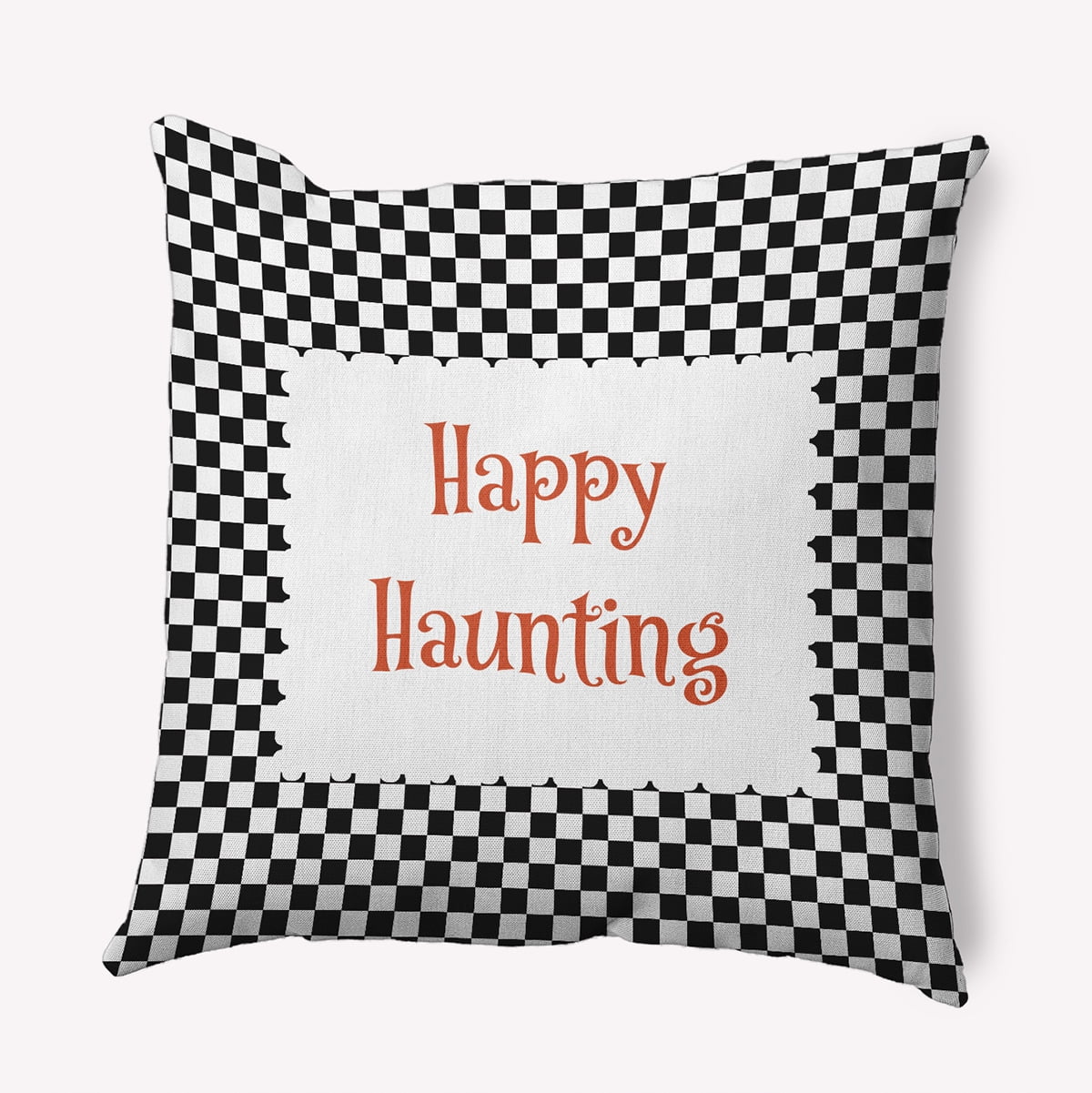 16" x 16" Simply Daisy Halloween Happy Haunting Checks Polyester Indoor/Outdoor Pillow, Black Qty 1