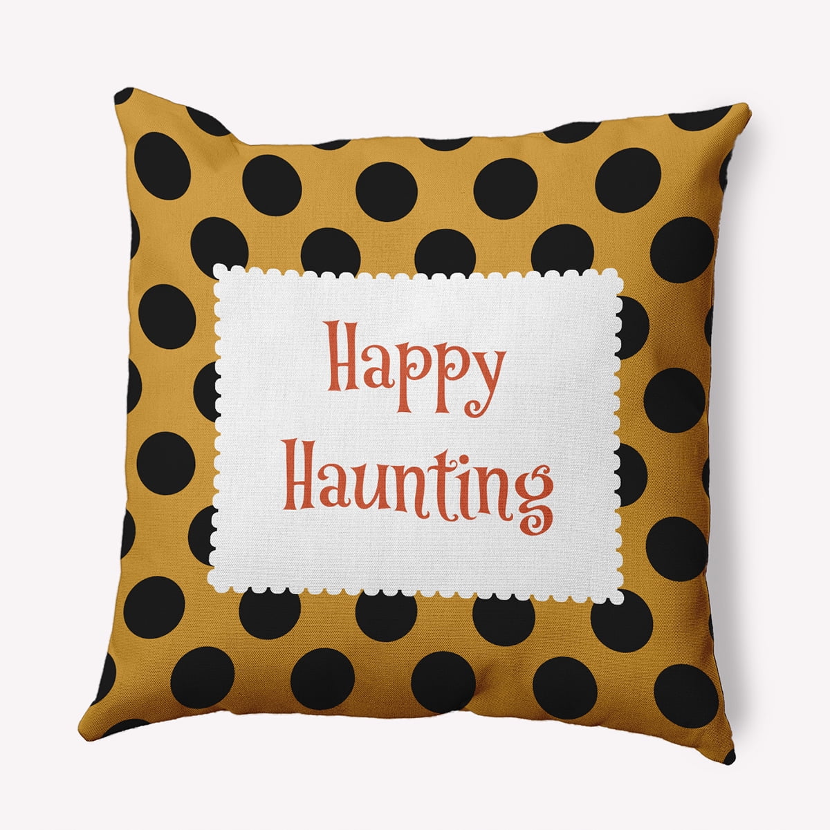 16" x 16" Simply Daisy Halloween Happy Haunting Dots Polyester Indoor/Outdoor Pillow, Golden Mustard Qty 1