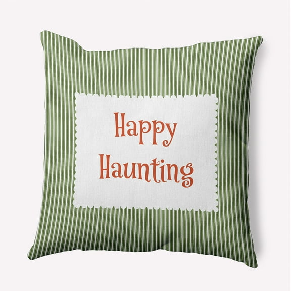 16" x 16" Simply Daisy Halloween Happy Haunting Ticking Polyester Accent Pillow, Scallion Qty 1