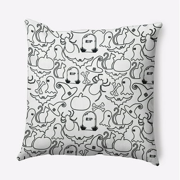 16" x 16" Simply Daisy Halloween Outlines Polyester Accent Pillow, White Qty 1