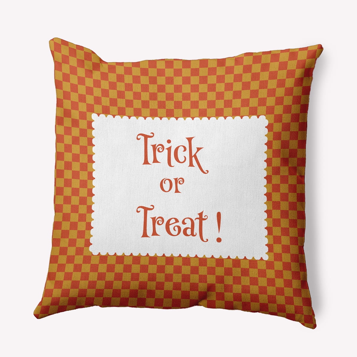 16" x 16" Simply Daisy Halloween Trick or Treat Checks Polyester Indoor/Outdoor Pillow, Rust Qty 1