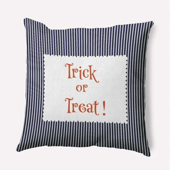 16" x 16" Simply Daisy Halloween Trick or Treat Ticking Polyester Accent Pillow, Navy Qty 1