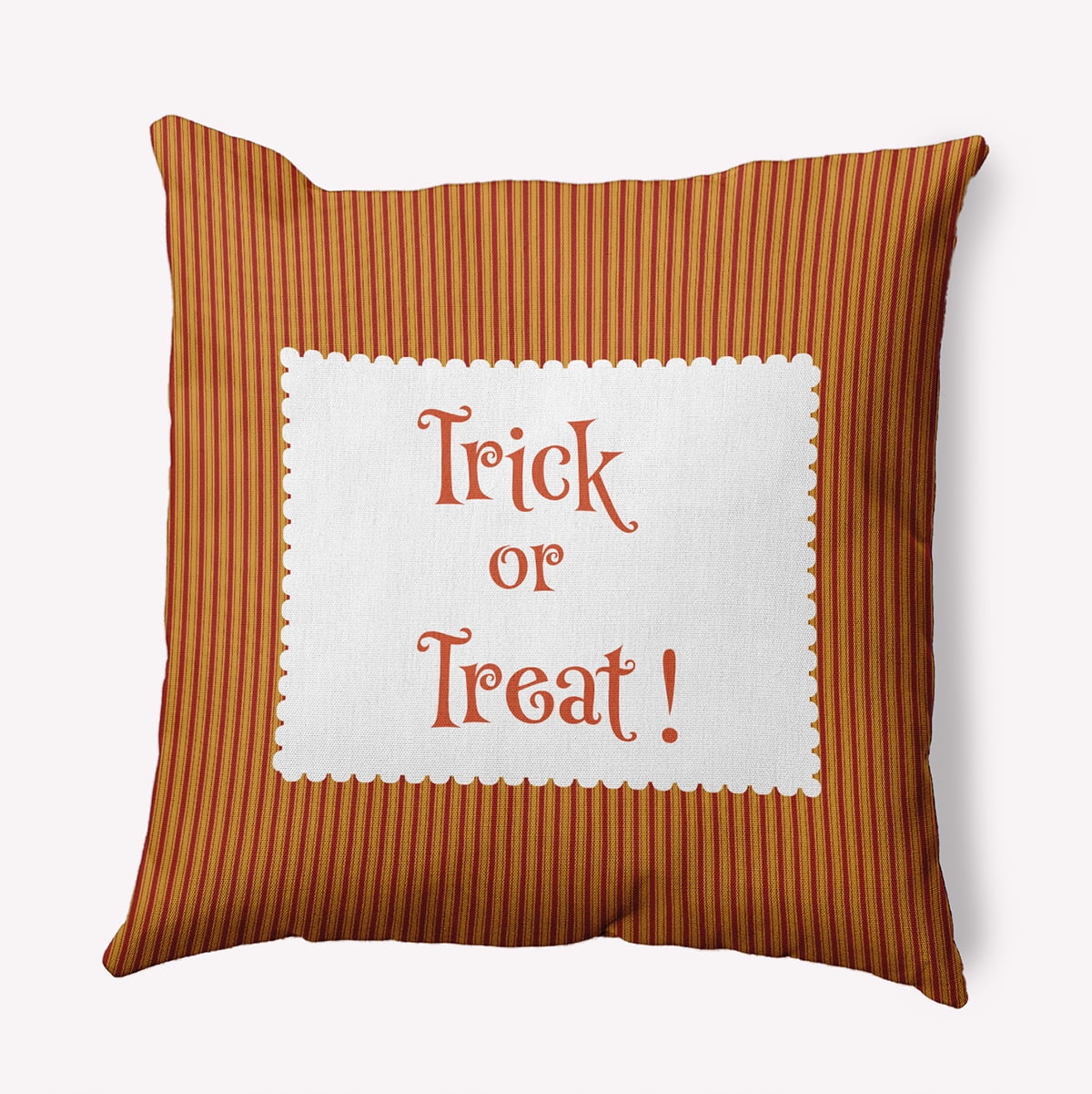 16" x 16" Simply Daisy Halloween Trick or Treat Ticking Polyester Indoor/Outdoor Pillow, Dark Red Qty 1
